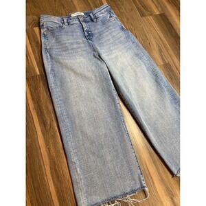Liverpool Los Angeles Wide‎ Leg Cropped Jeans Light Wash Raw Hem Women Size 28